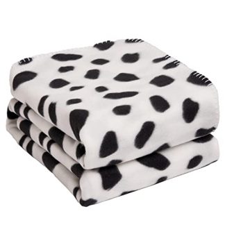 Dreamscene Dalmatian Fleece Blanket Throw Over Blanket Foldable Super Soft Warm Picnic Travel Bedspread, 120 x 150cm - Black & White