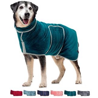 Lucky Paws® UK Dog Drying Coat – Microfibre Dog Towel Robe/Dressing Gown – Super Absorbent Pet/Puppy Bathrobe – Adjustable Collar/Hood & Belly Strap – Super Soft – Fast Drying (L, Teal)