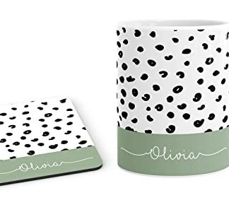 Personalised Name Mug Cup Dalmatian Print Custom Coffee Tea Cup Home Decor Gift Coaster for Her -Design-4
