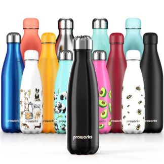 Proworks Performance Stainless Steel Sports Water Bottle | Double Insulated Vacuum Flask for 12 Hours Hot & 24 Hours Cold Drinks - Great for Home, Work, Gym & Travel - 500ml - BPA Free – Black