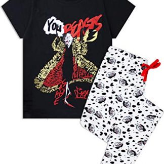 101 Dalmatians Cruella De Vil You Beasts Women's Lounge Pants & T-Shirt Pyjama Set Black