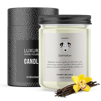Dalmatian Candle - 220g Soy Wax with Madagascan Vanilla, Jasmine & Sugared Almond - Dalmatian Gift for Christmas or Birthday - Dog Lover Candles by Makester
